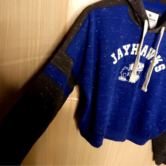 Colosseum New University Of Kansas Blue Grey Heathered Cropped Sweatshirt - Picture 3 of 11